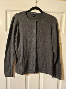 Port Authority Ladies Charcoal Gray Crewneck Button-Front Cardigan